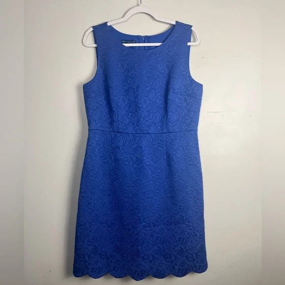 RSVP By Talbots Scalloped Jacquard Dress 10 Royal Blue Wedding Guest Party - Picture 1 of 4